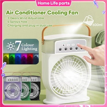 Portable USB Air Conditioner Cooling Fan With 5 Sprays 7 Color Light