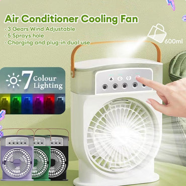 Portable USB Air Conditioner Cooling Fan With 5 Sprays 7 Color Light